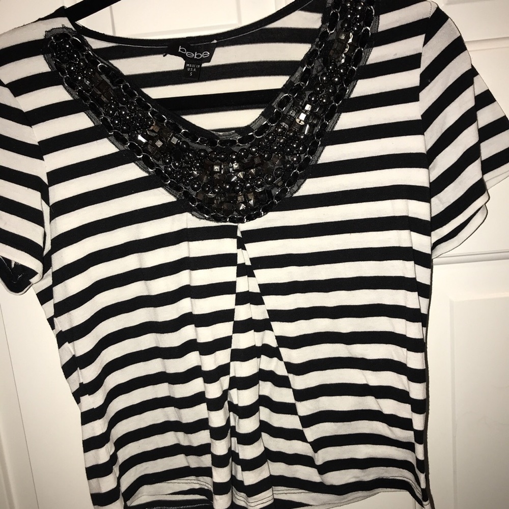 Cropped Black and White Striped Bebe Top Size S
